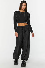Contrast-Seam Long-Sleeve Crop Top