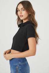 Cropped Terry Cloth Polo Shirt