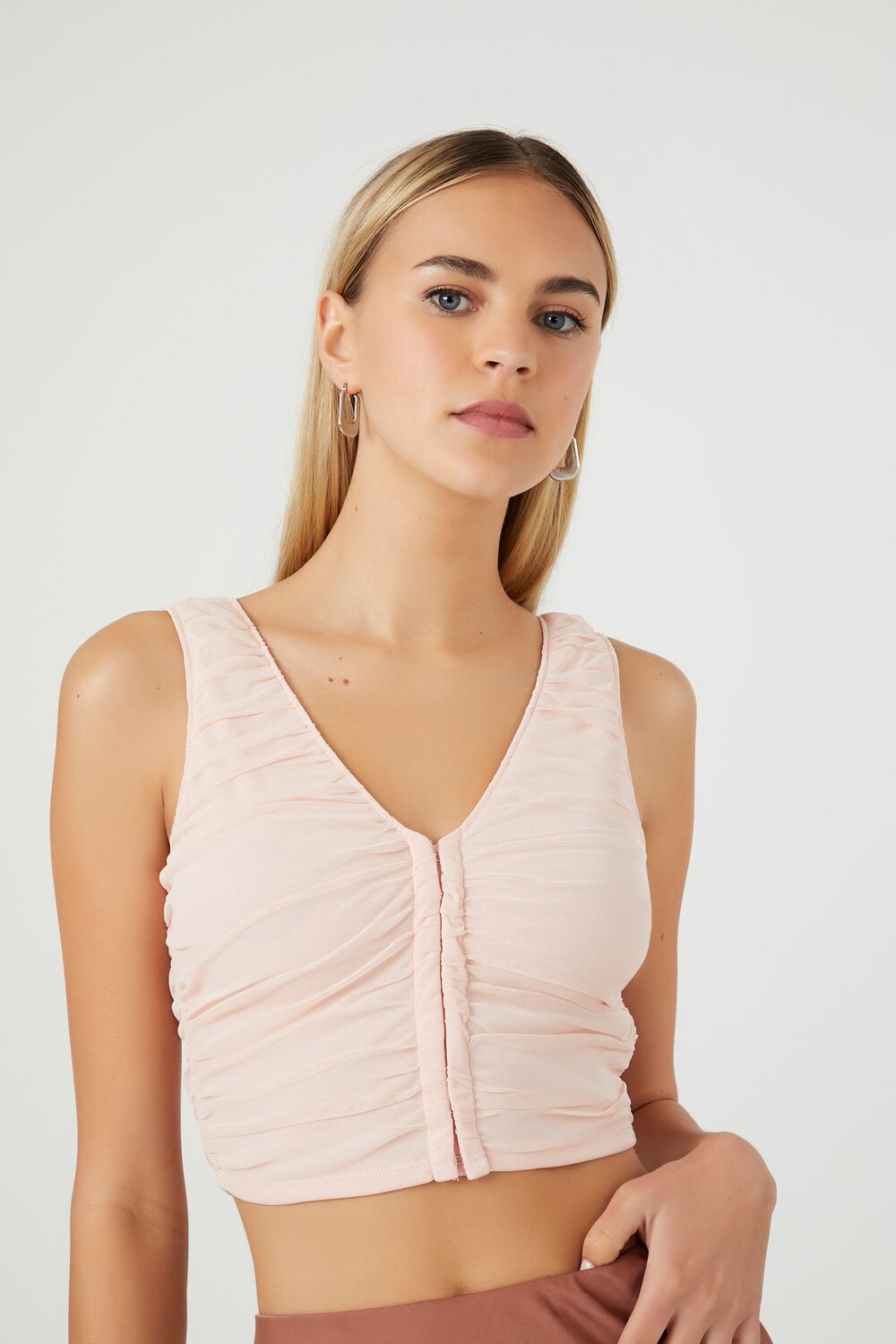 Ruched Mesh Crop Top