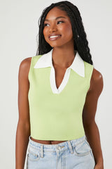 Sweater-Knit Contrast-Trim Tank Top