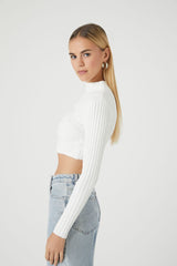 Sweater-Knit Mock Neck Crop Top