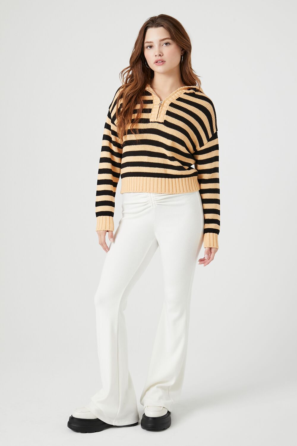 Striped Hooded Half-Zip Sweater