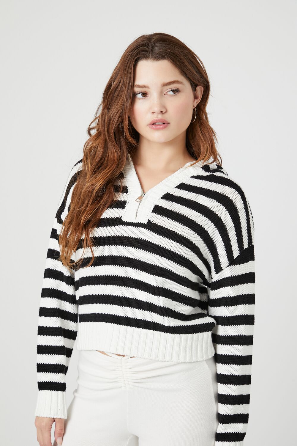 Striped Hooded Half-Zip Sweater