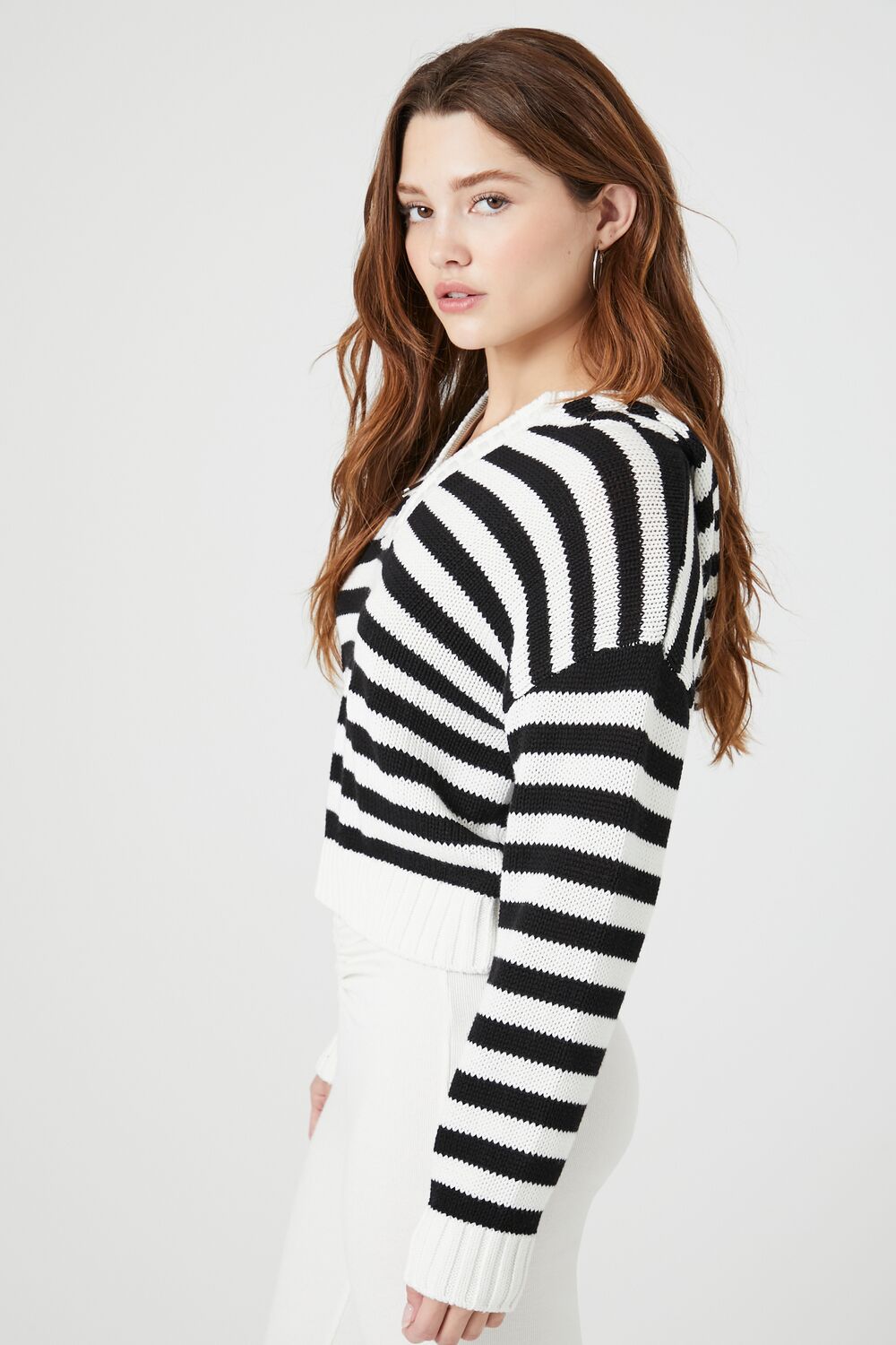Striped Hooded Half-Zip Sweater
