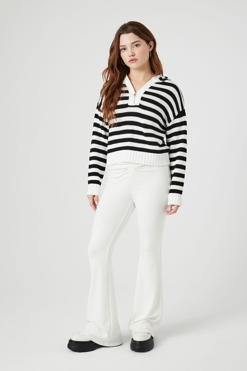 Striped Hooded Half-Zip Sweater