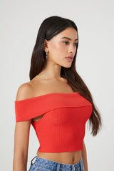 Sweater-Knit Off-the-Shoulder Top