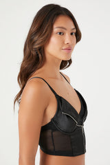 Zip-Up Satin Lingerie Corset Bra