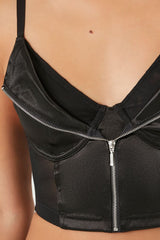Zip-Up Satin Lingerie Corset Bra