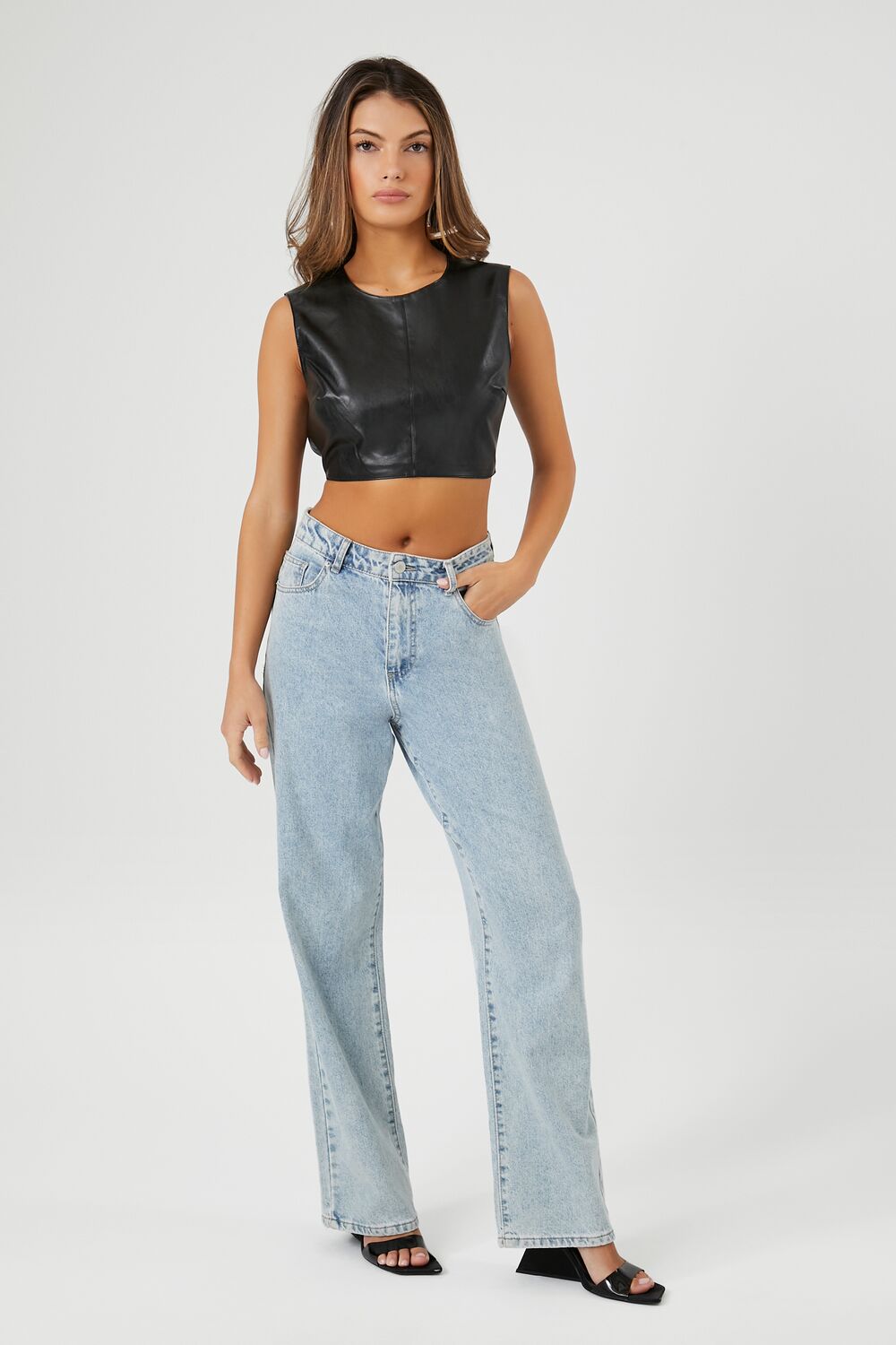 Faux Leather Cutout Crop Top