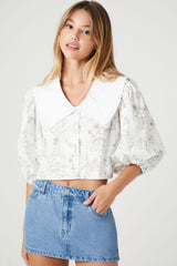 Doodle Print Wide Collar Shirt