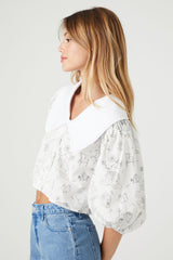Doodle Print Wide Collar Shirt
