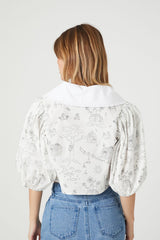 Doodle Print Wide Collar Shirt