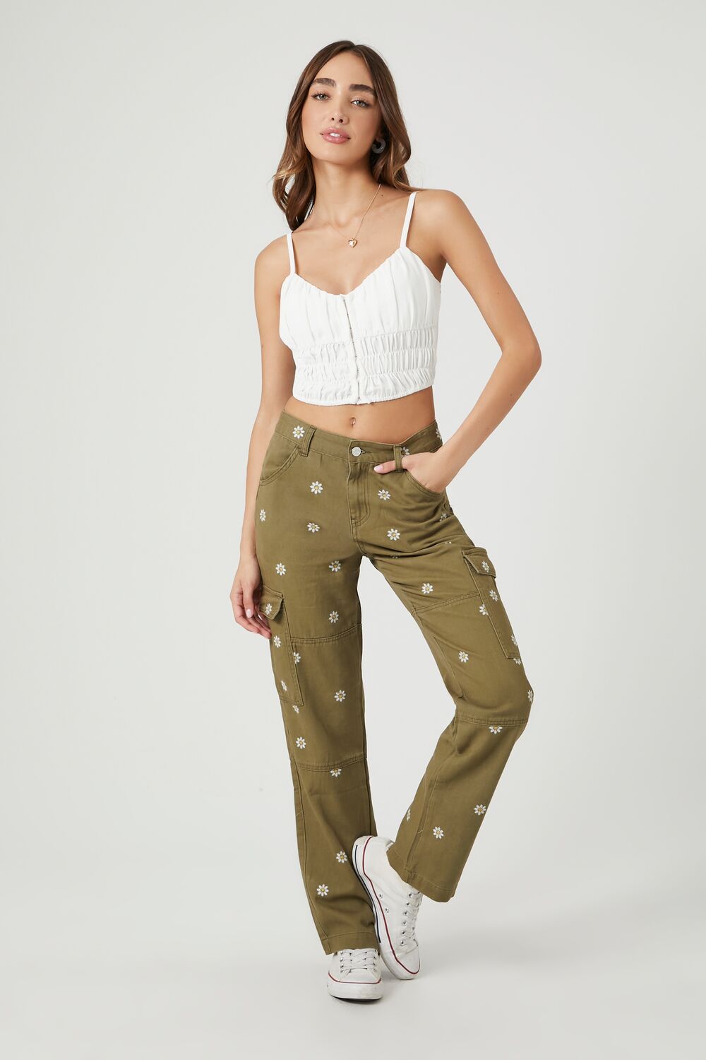 Embroidered Daisy Cargo Pants