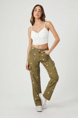 Embroidered Daisy Cargo Pants