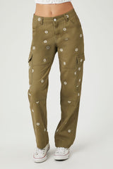 Embroidered Daisy Cargo Pants