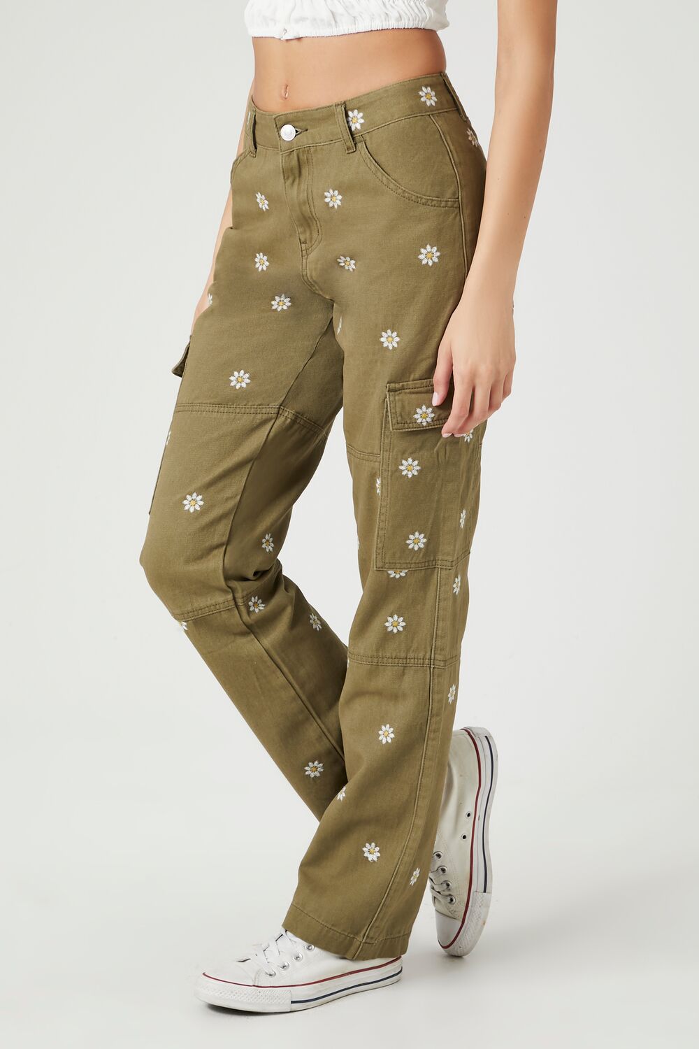 Embroidered Daisy Cargo Pants