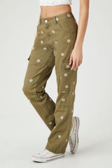 Embroidered Daisy Cargo Pants