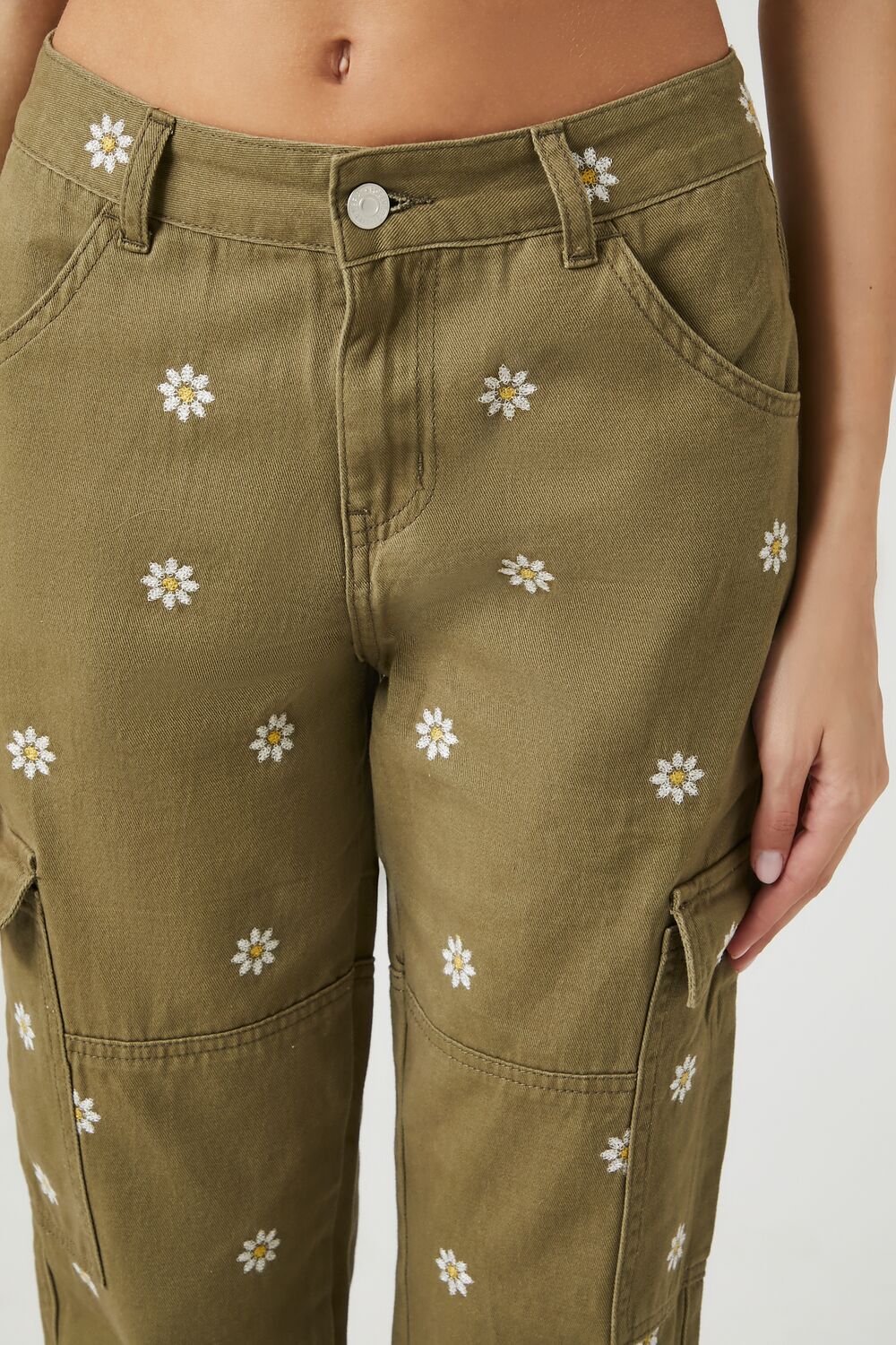 Embroidered Daisy Cargo Pants