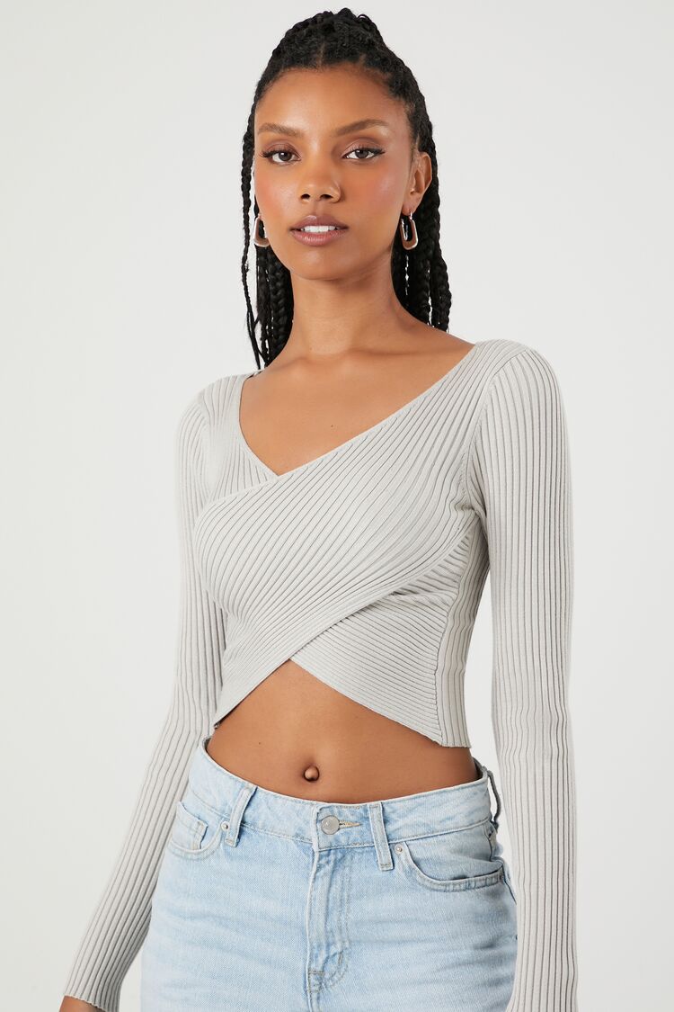 Sweater-Knit Crossover Crop Top