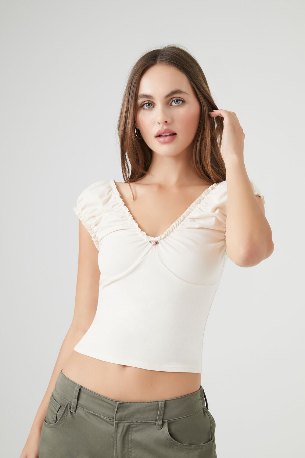 Cap Puff Sleeve Crop Top