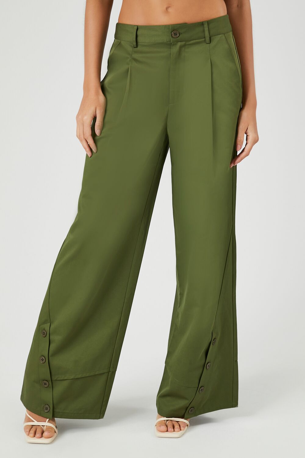 Button-Hem Wide-Leg Pants