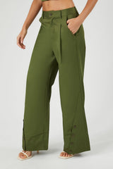 Button-Hem Wide-Leg Pants