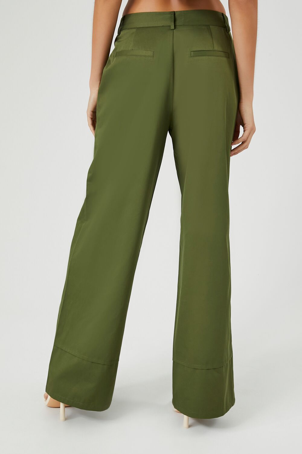 Button-Hem Wide-Leg Pants