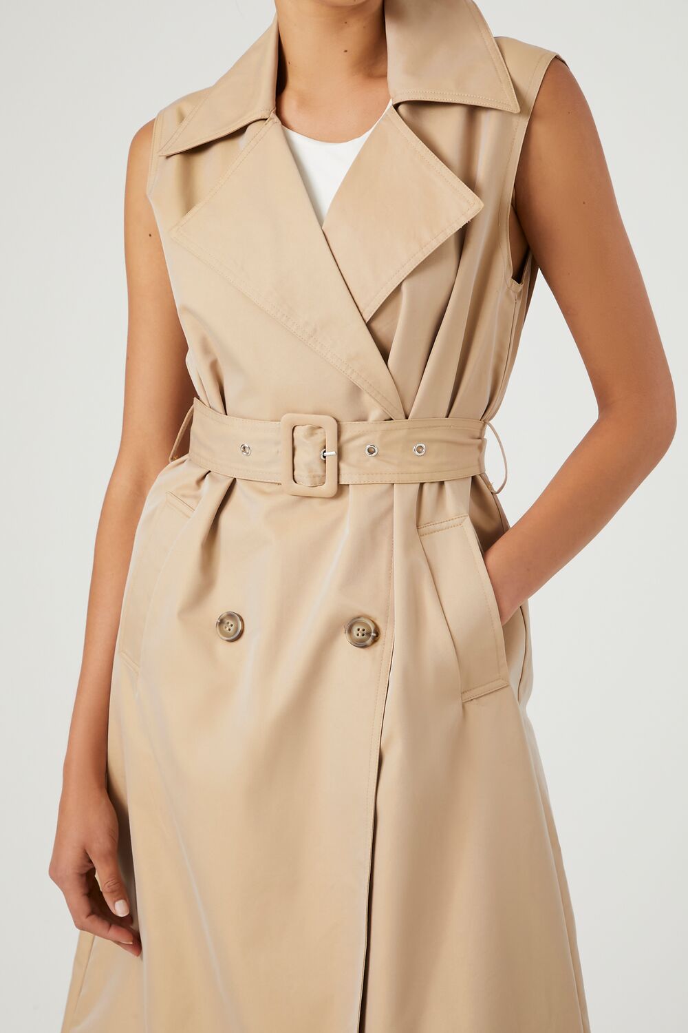 Belted Sleeveless Trench Coat