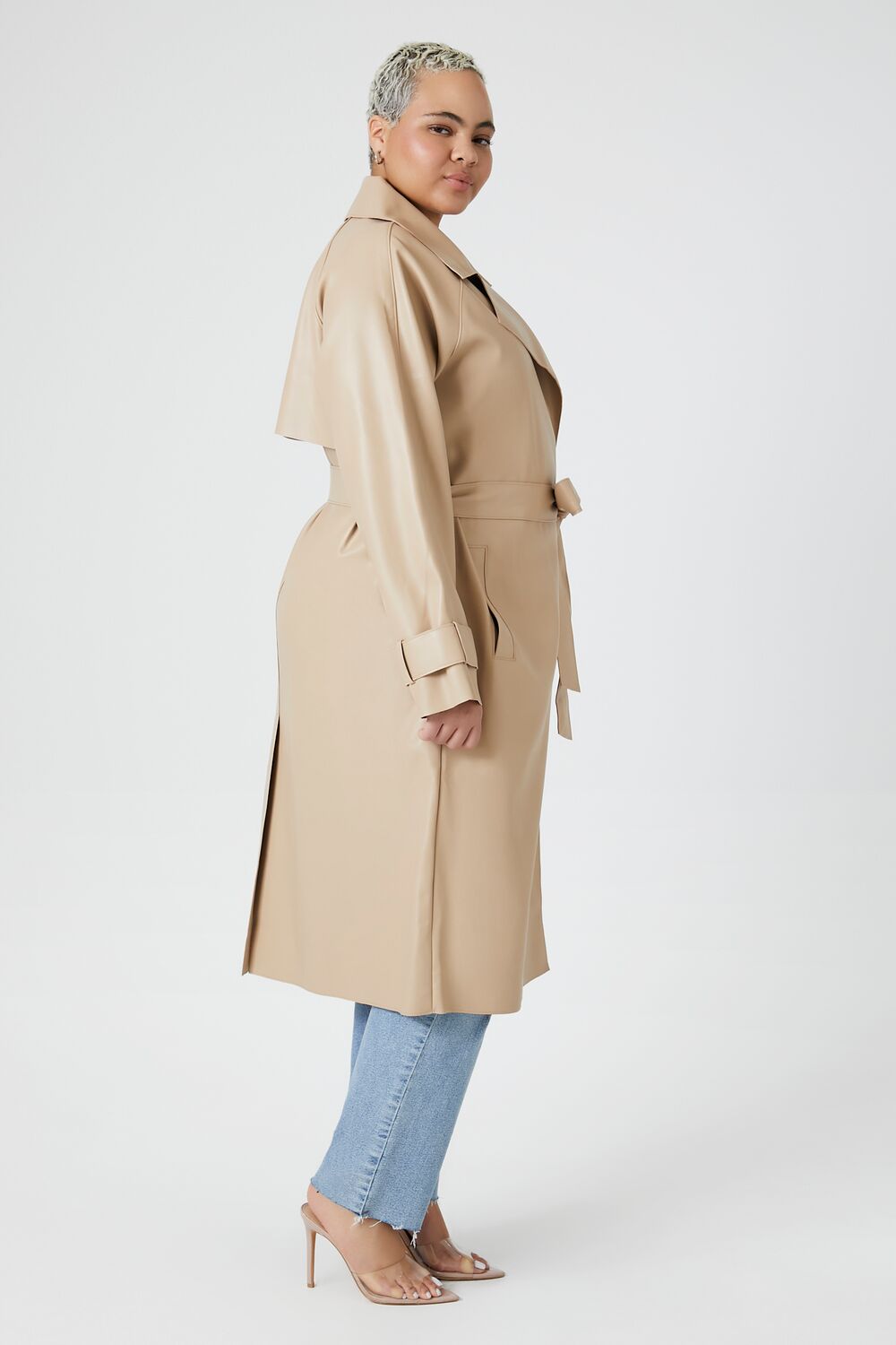 Plus Size Faux Leather Trench Coat