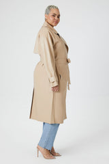 Plus Size Faux Leather Trench Coat