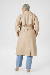 Plus Size Faux Leather Trench Coat