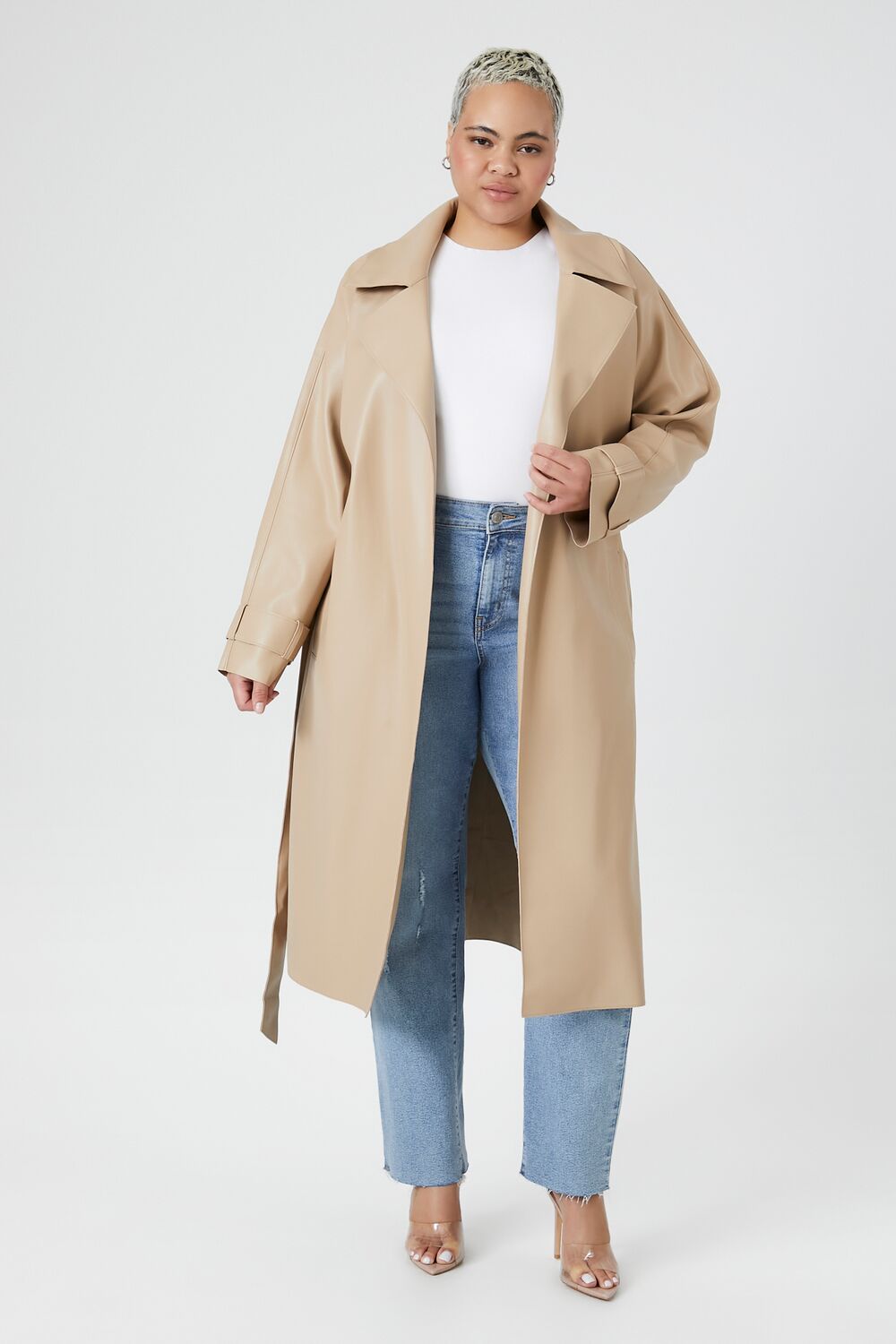 Plus Size Faux Leather Trench Coat