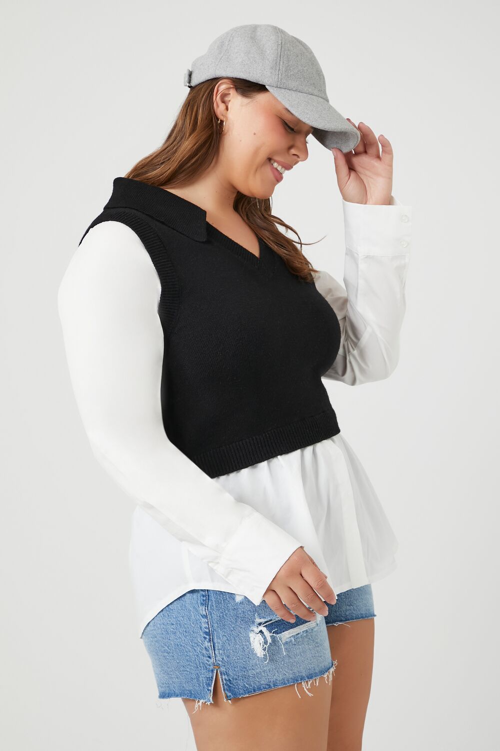 Plus Size Combo Sweater Vest Shirt