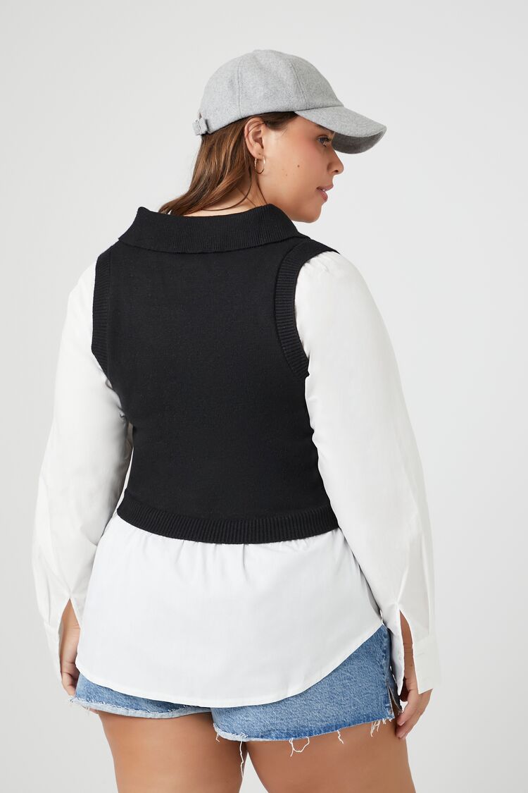 Plus Size Combo Sweater Vest Shirt