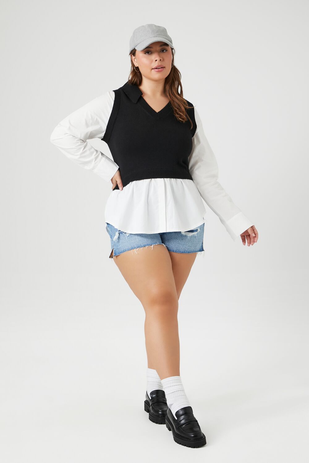 Plus Size Combo Sweater Vest Shirt