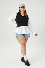 Plus Size Combo Sweater Vest Shirt