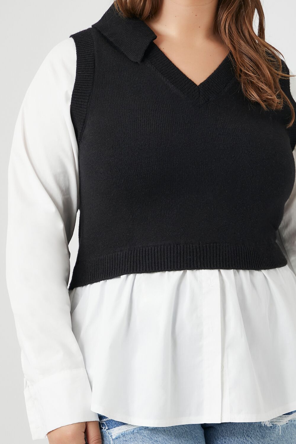Plus Size Combo Sweater Vest Shirt