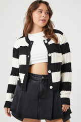 Plus Size Striped Cardigan Sweater