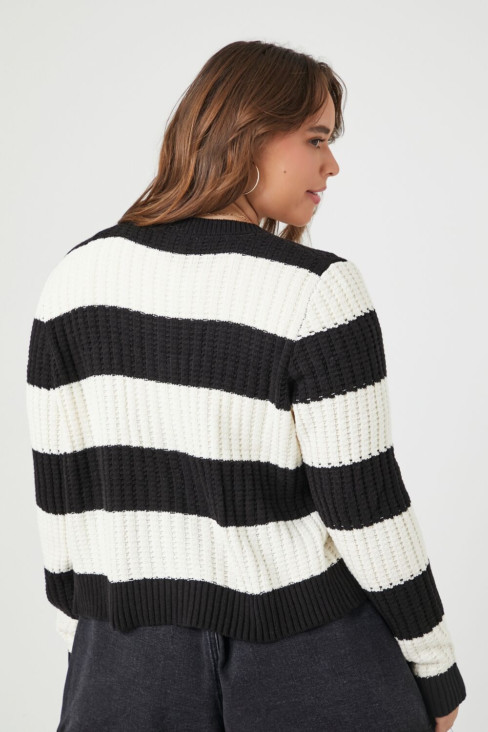 Plus Size Striped Cardigan Sweater