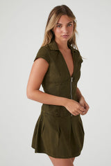 Collared Zip-Up Mini Dress