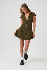 Collared Zip-Up Mini Dress