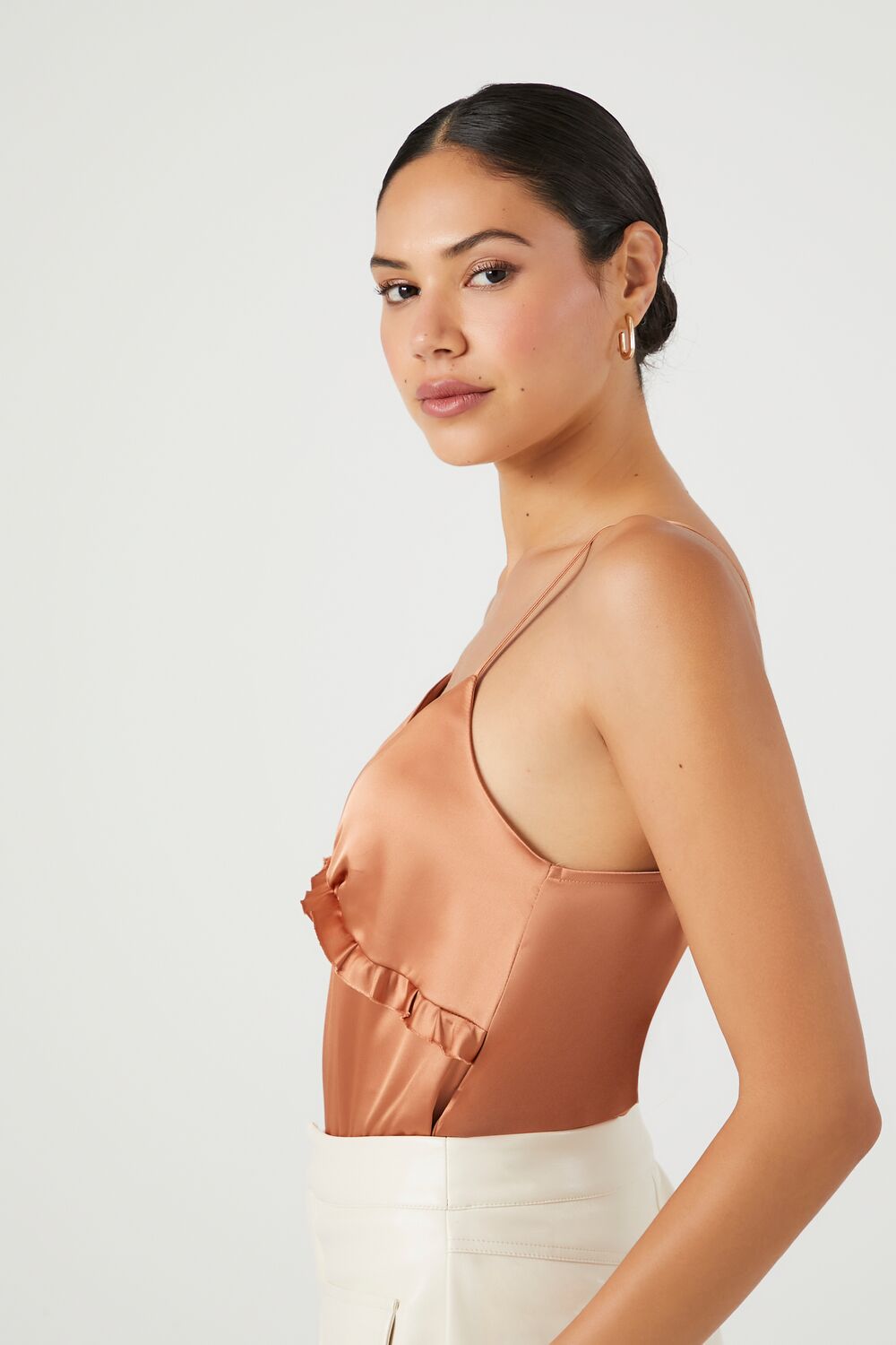 Satin Ruffle-Trim Bodysuit