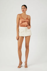 Satin Ruffle-Trim Bodysuit