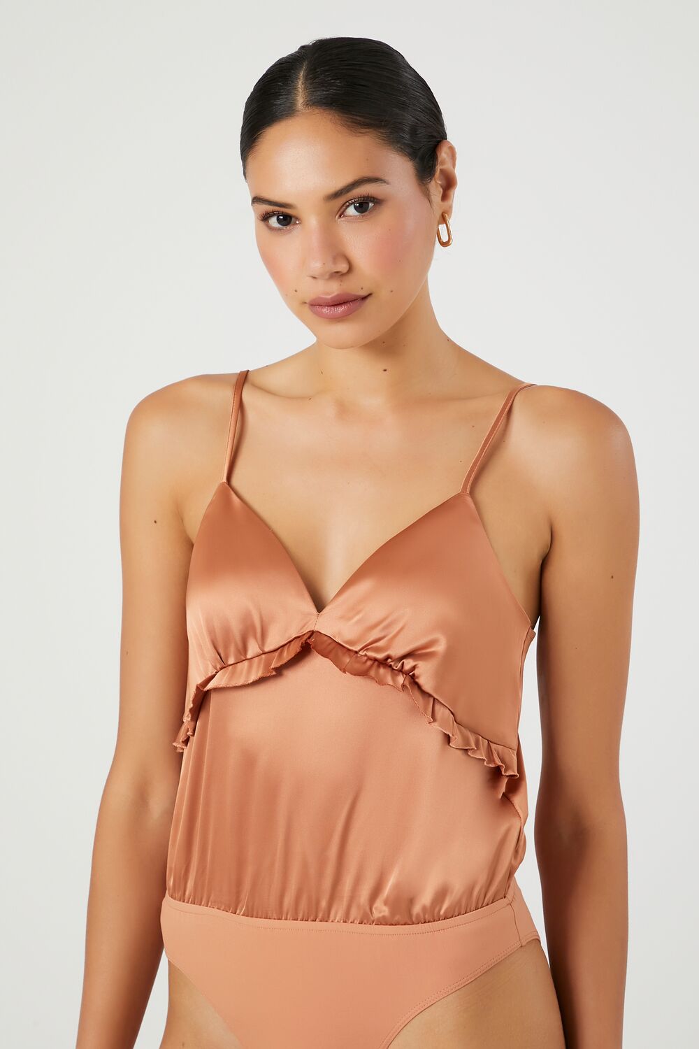 Satin Ruffle-Trim Bodysuit
