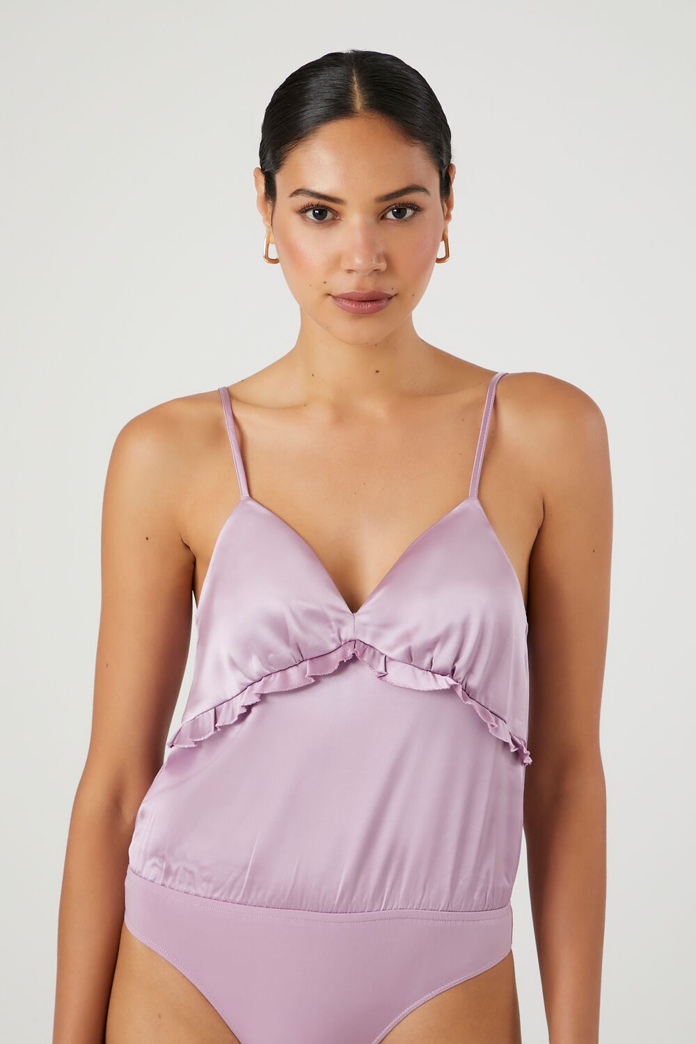 Satin Ruffle-Trim Bodysuit