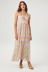 Floral Print Halter Maxi Dress