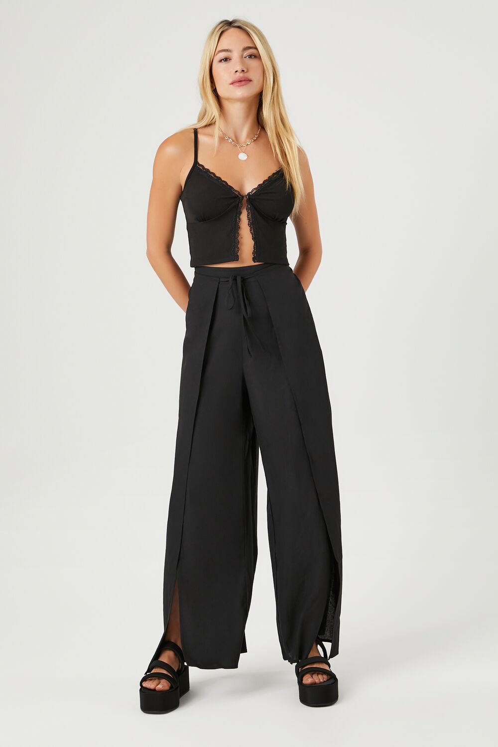 Tie-Front Wide-Leg Pants