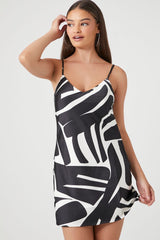 Satin Abstract Print Slip Dress