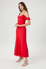 Chiffon Ruffle-Trim Slip Maxi Dress