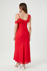 Chiffon Ruffle-Trim Slip Maxi Dress